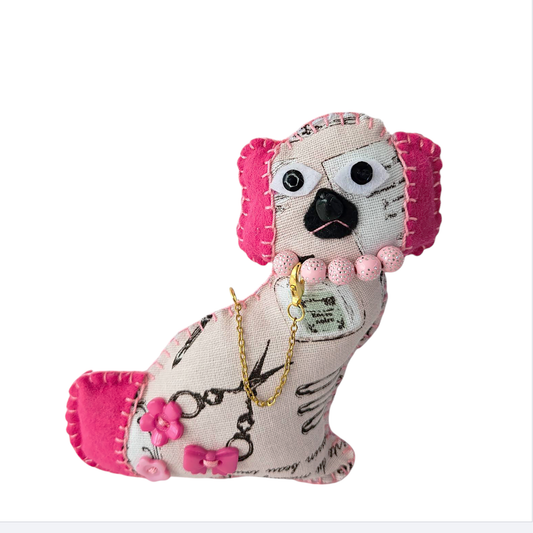 Art doll animals: Staffordshire Dog Figurine - Pastel Pink Fabric