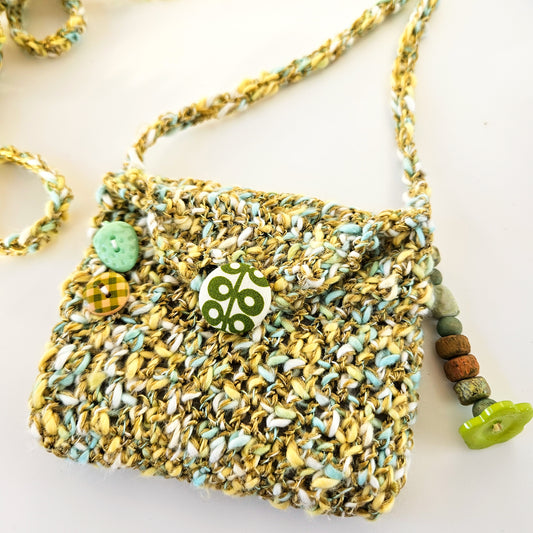 Tiny Green Square Crochet Pouch