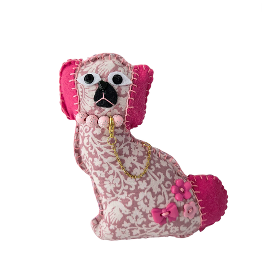 Art doll animals: Staffordshire Dog Figurine - Pink Floral Vintage Fabric