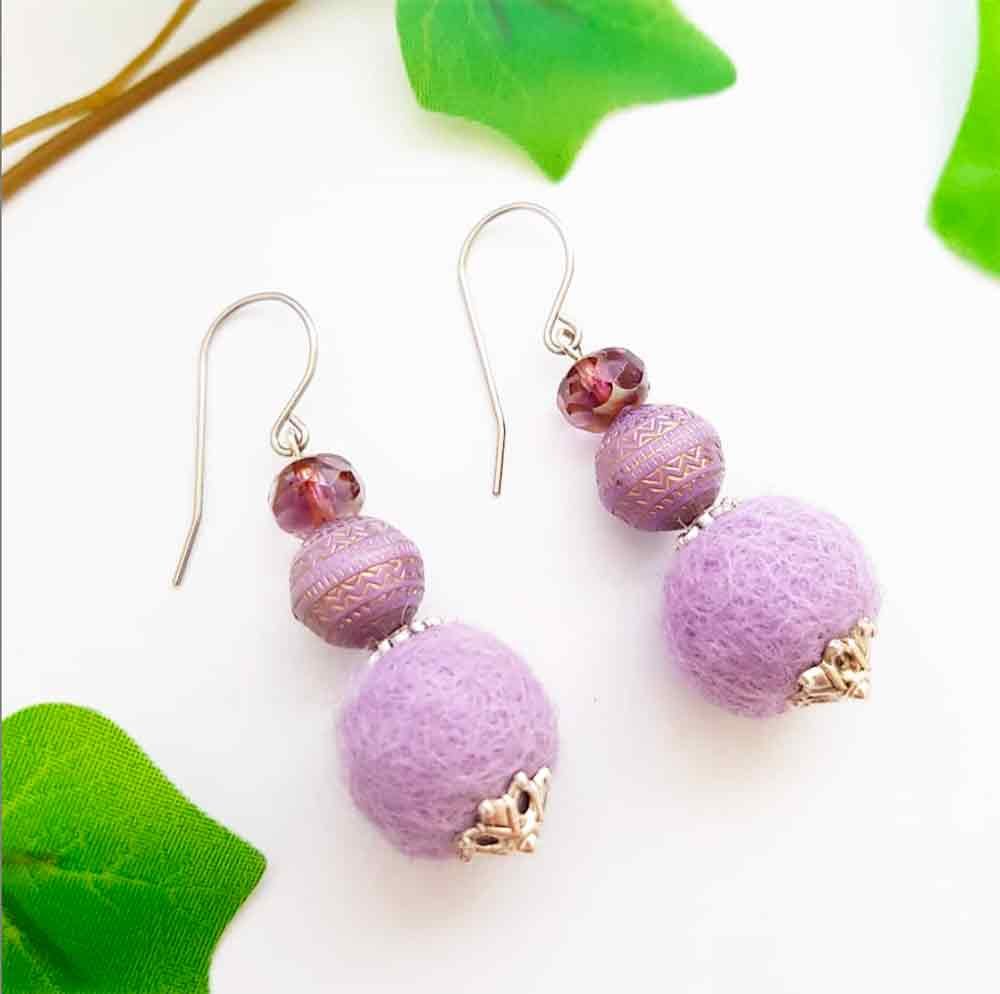 "Artisanal Lavender Purple Bohemian Earrings: Boho Style Delight"