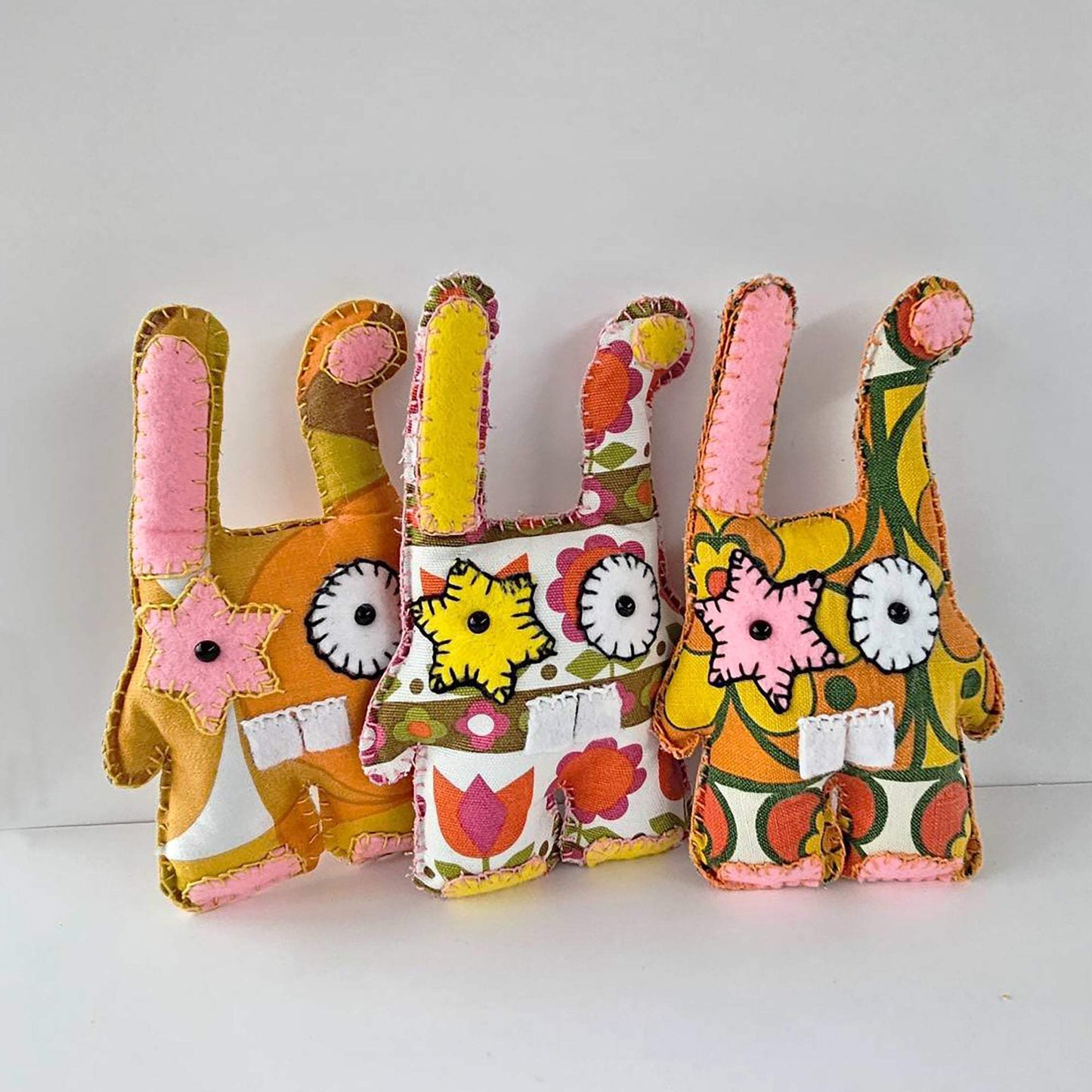 Art dolls animals: Bunny Seventies Fabric