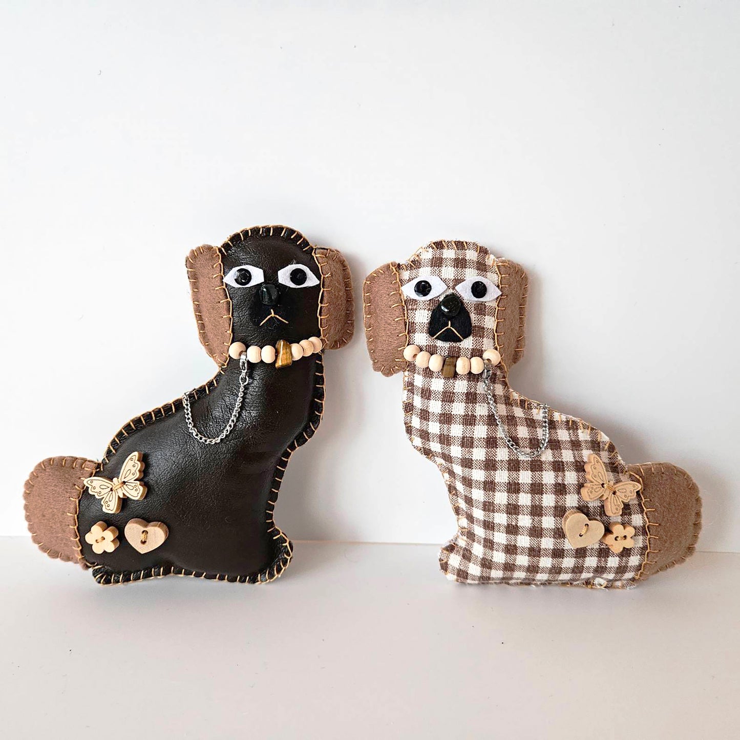 Art dolls animals: Staffordshire Dog Figurine - Brown Gingham tiles