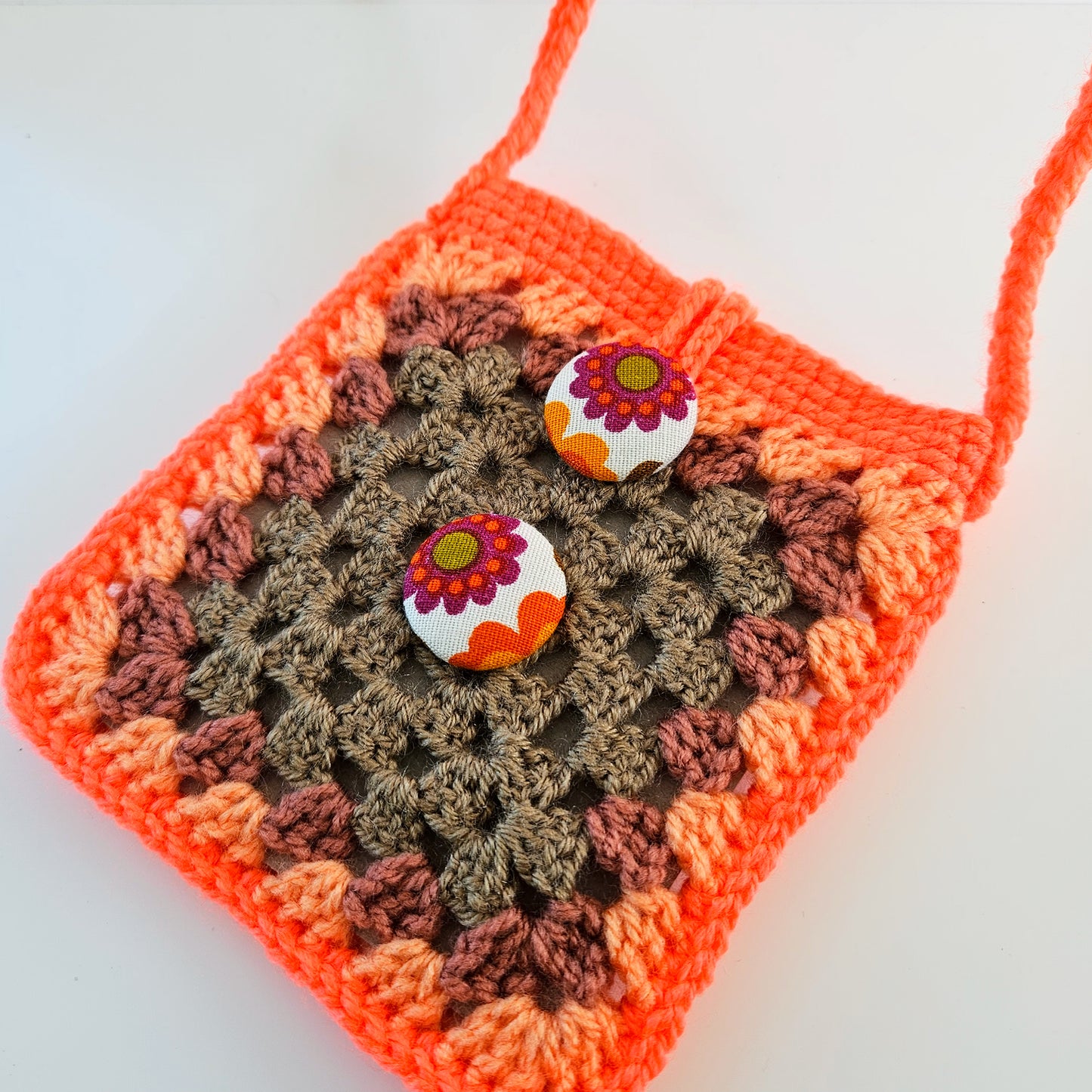 Neon Orange Floral Mini Crossbody Pouch