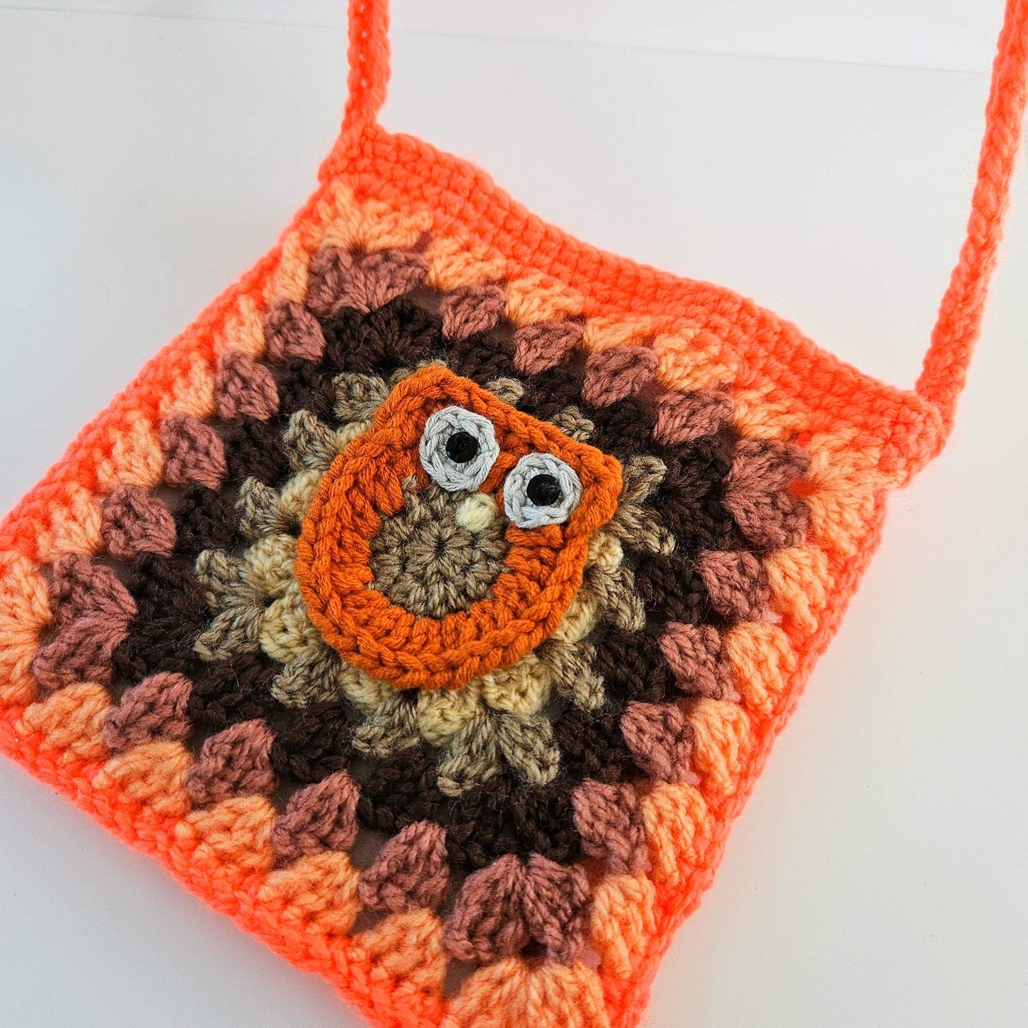 Owl Kawaii Mini Crossbody Pouch - Earth tone and Neon Orange