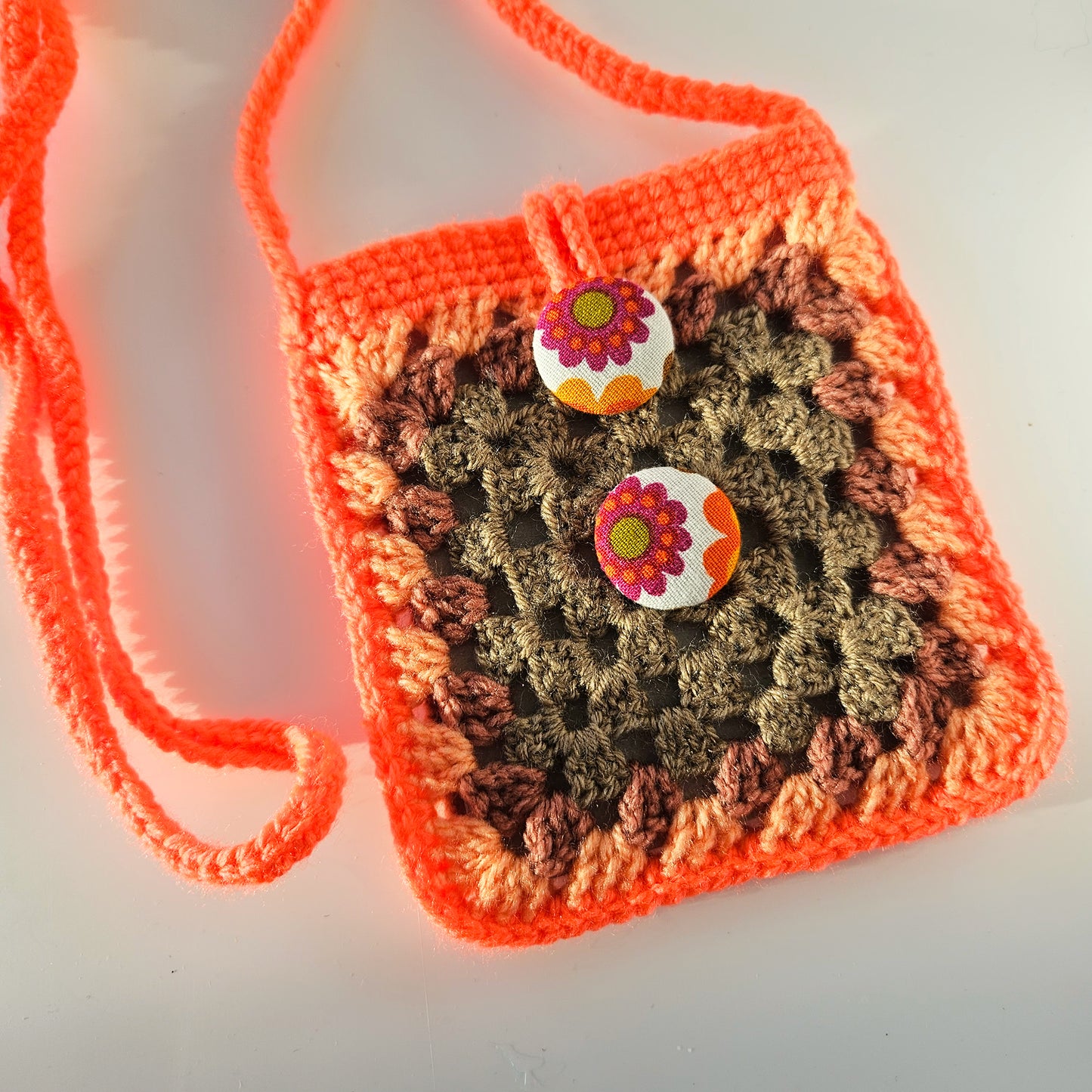 Neon Orange Floral Mini Crossbody Pouch