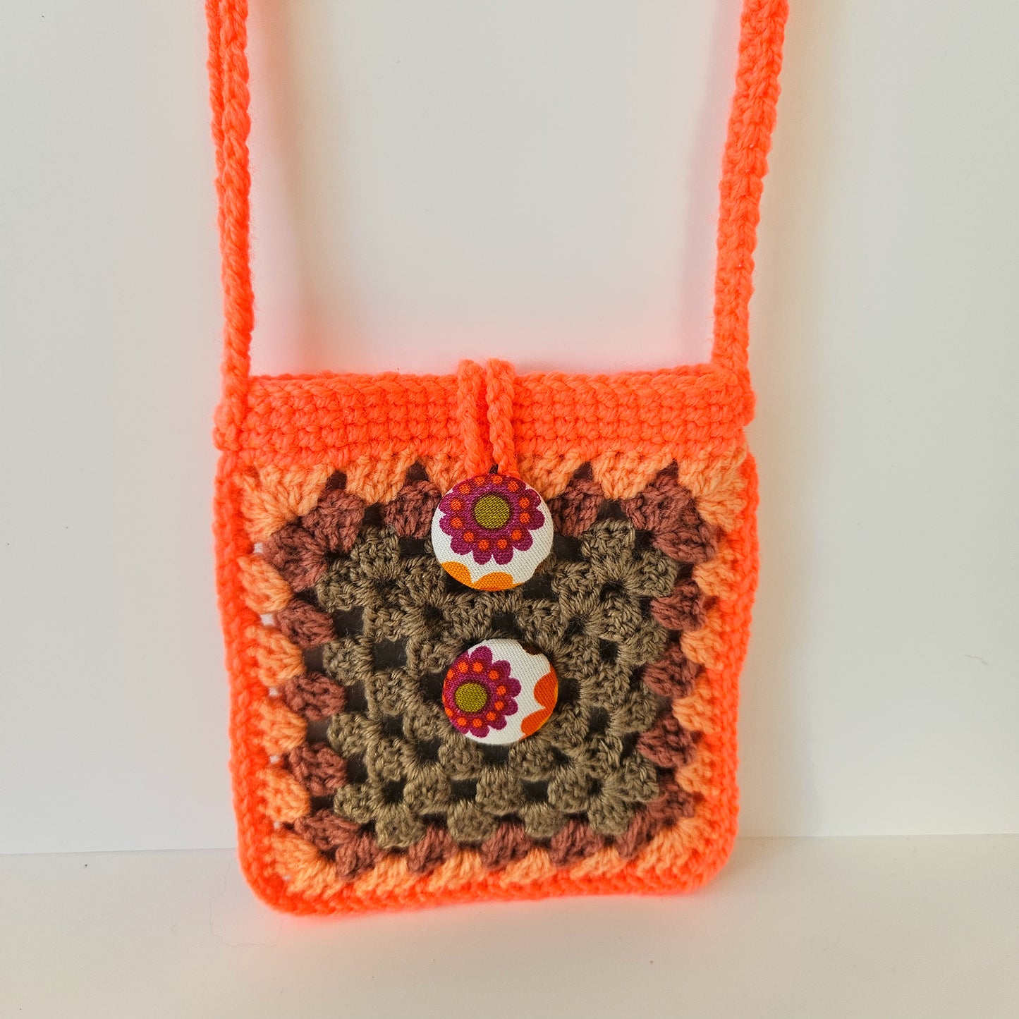 Neon Orange Floral Mini Crossbody Pouch