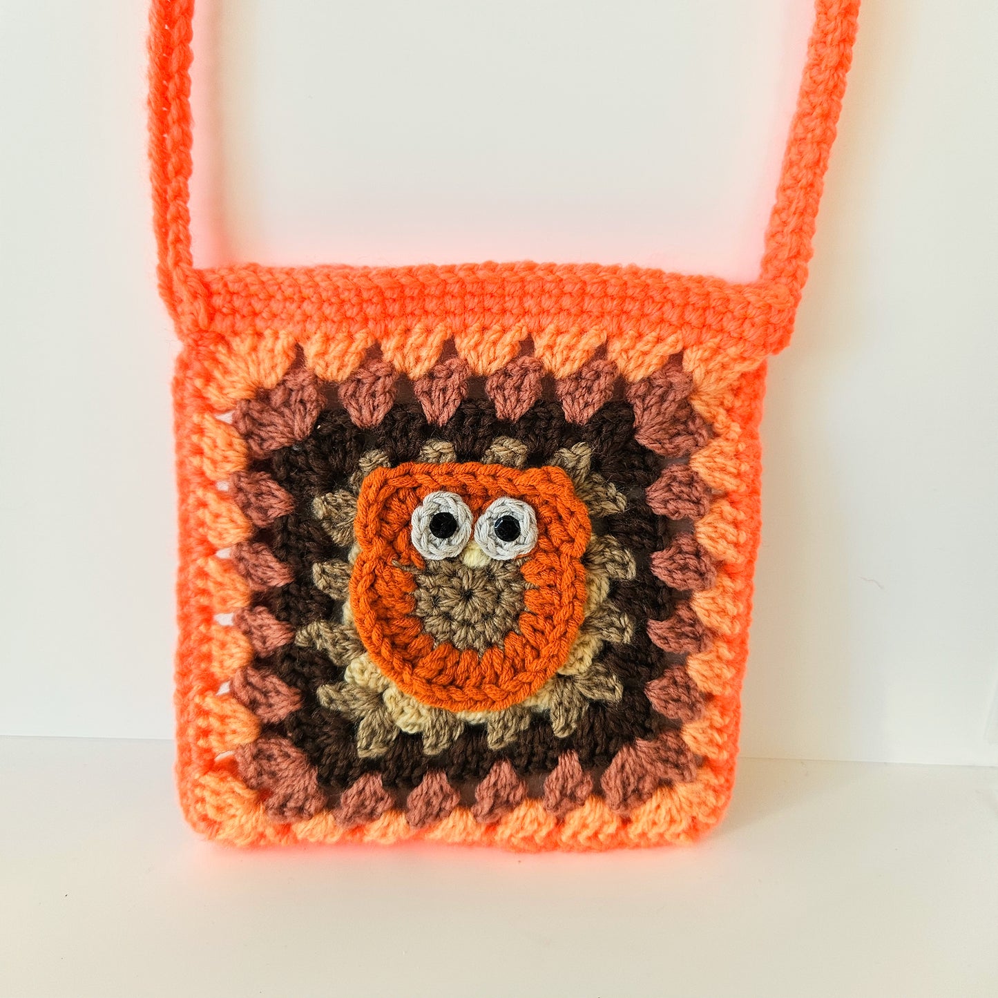 Owl Kawaii Mini Crossbody Pouch - Earth tone and Neon Orange