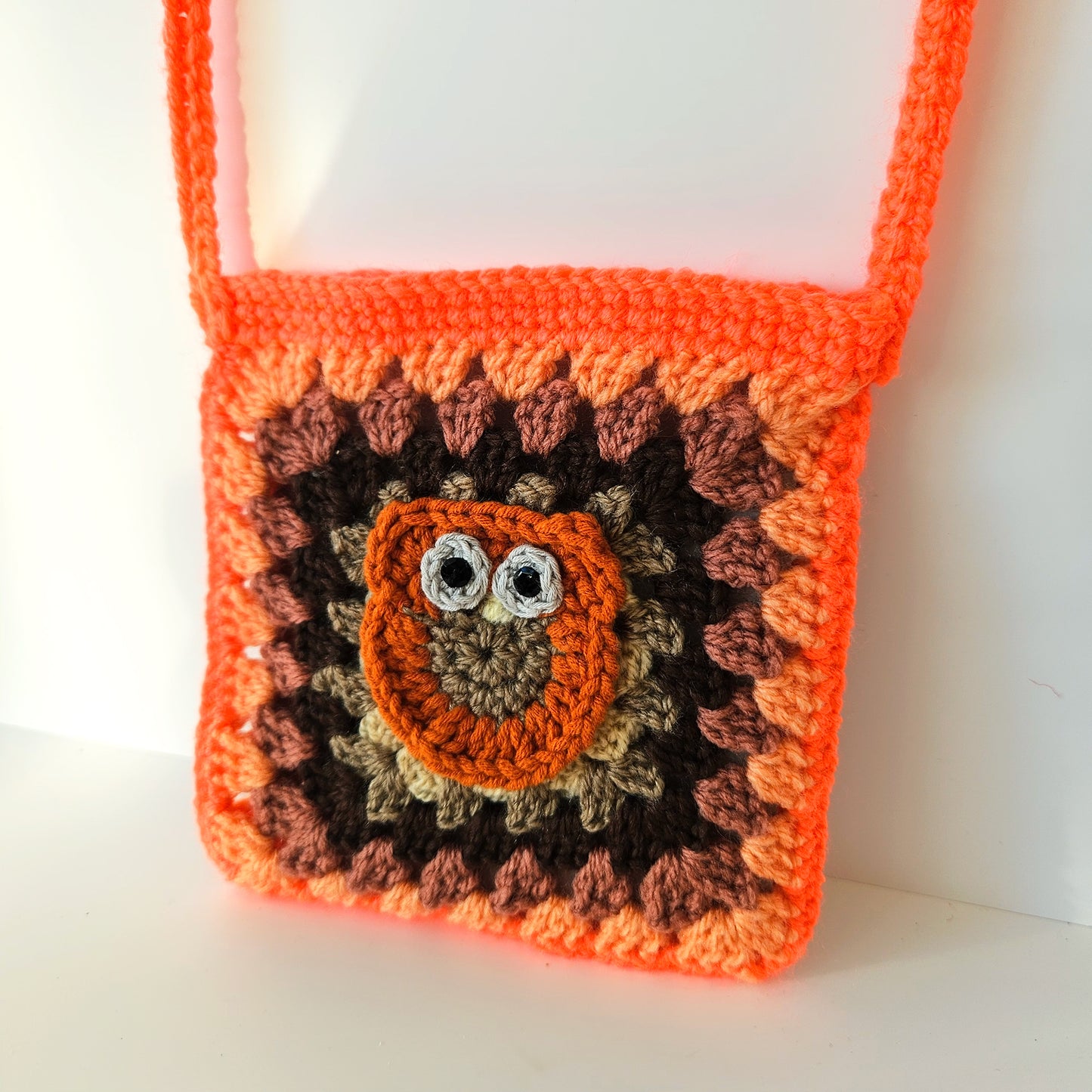 Owl Kawaii Mini Crossbody Pouch - Earth tone and Neon Orange