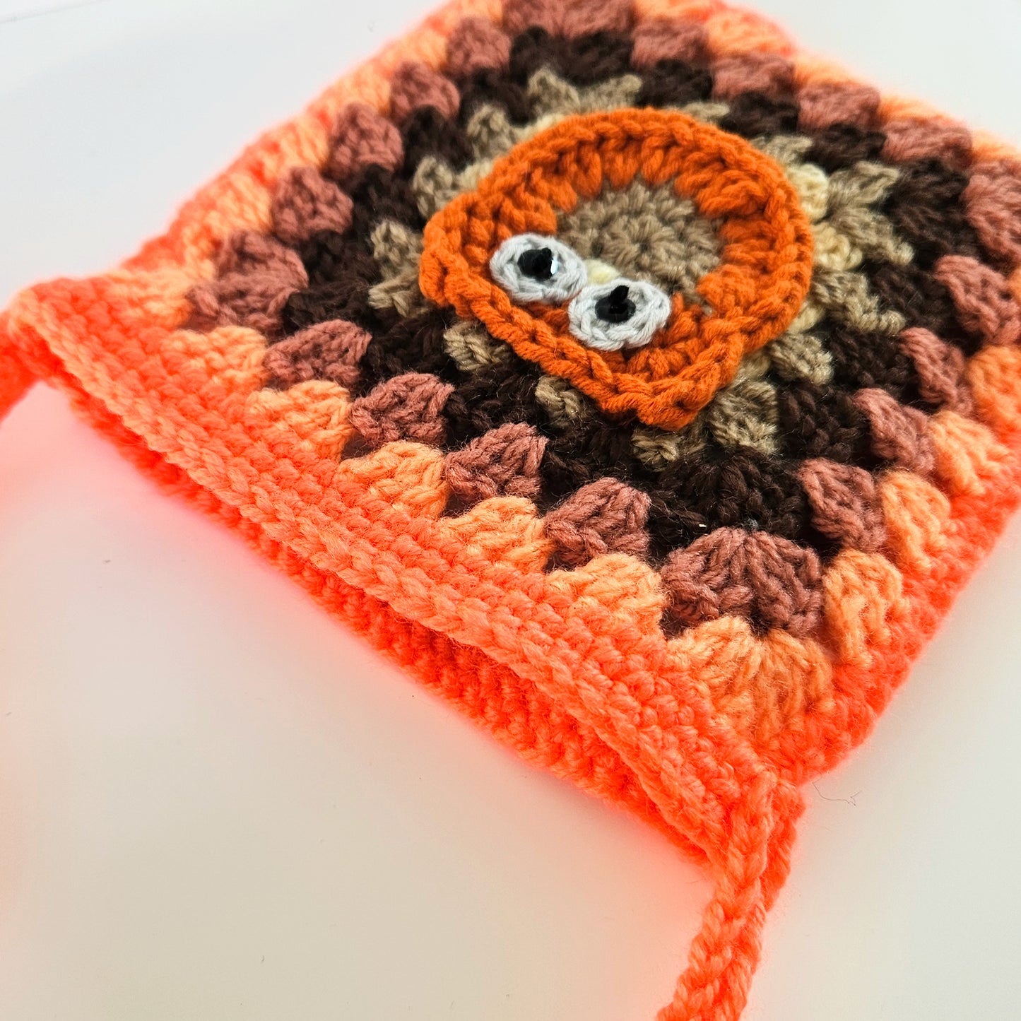 Owl Kawaii Mini Crossbody Pouch - Earth tone and Neon Orange