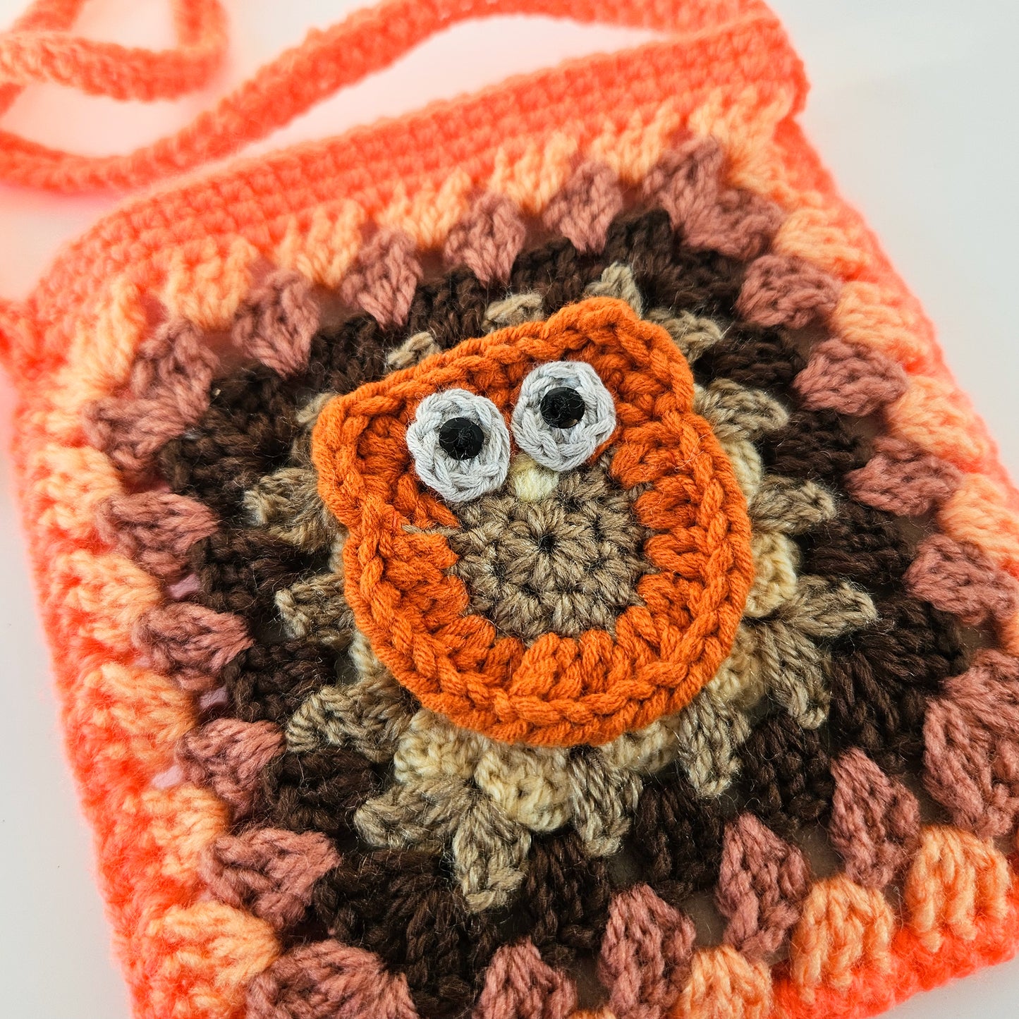 Owl Kawaii Mini Crossbody Pouch - Earth tone and Neon Orange