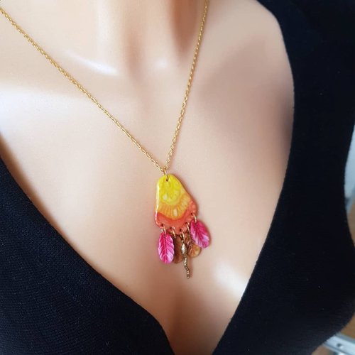 Orange fall orange necklace - Amber Bee, Snake or Floral cabochon