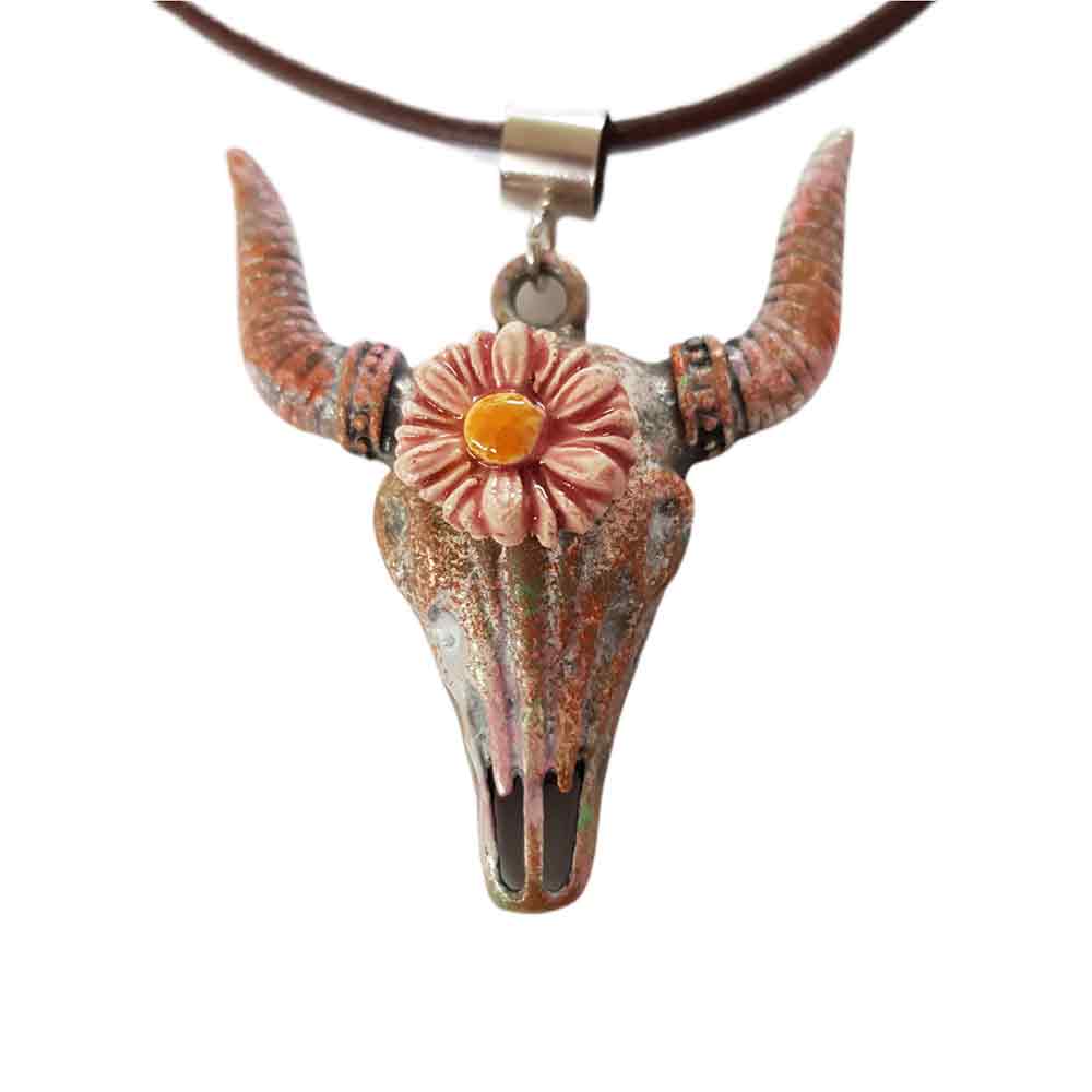 Pink Bull Skull Necklaces Jewelry: Bohemian Southwest Style