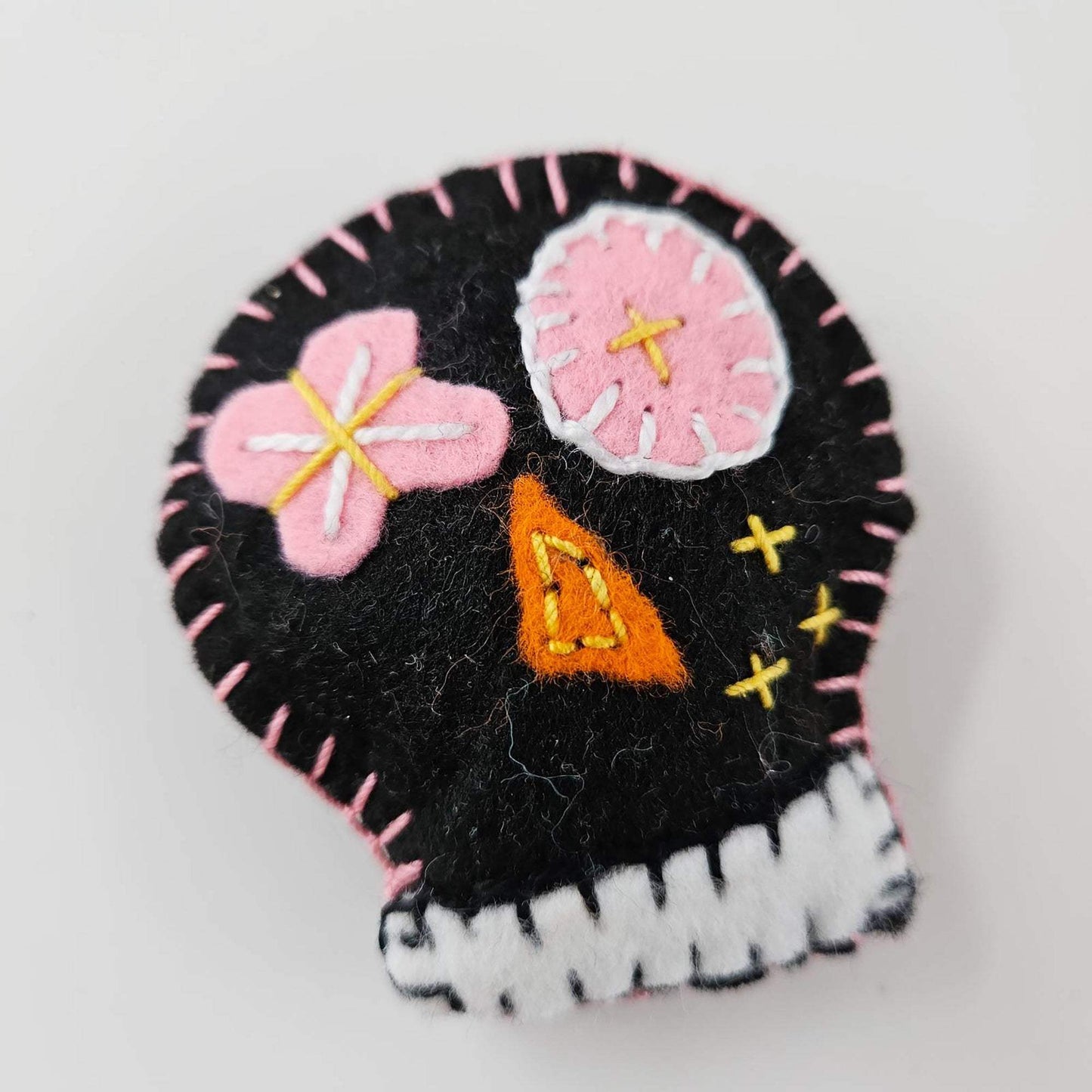 Embroidered Sugar Skull Brooch - Spooky Wall Art Decoration