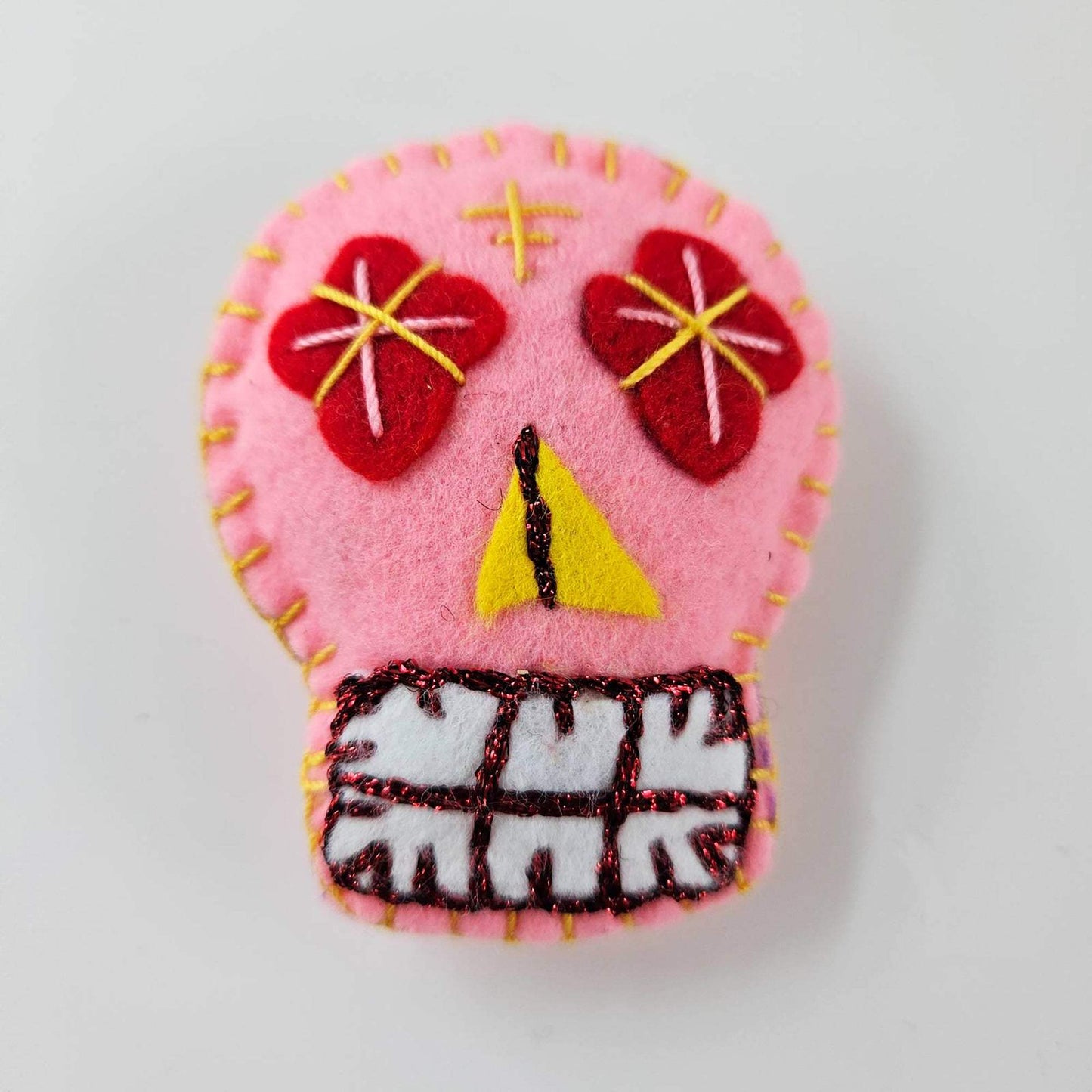 Embroidered Sugar Skull Brooch - Spooky Wall Art Decoration