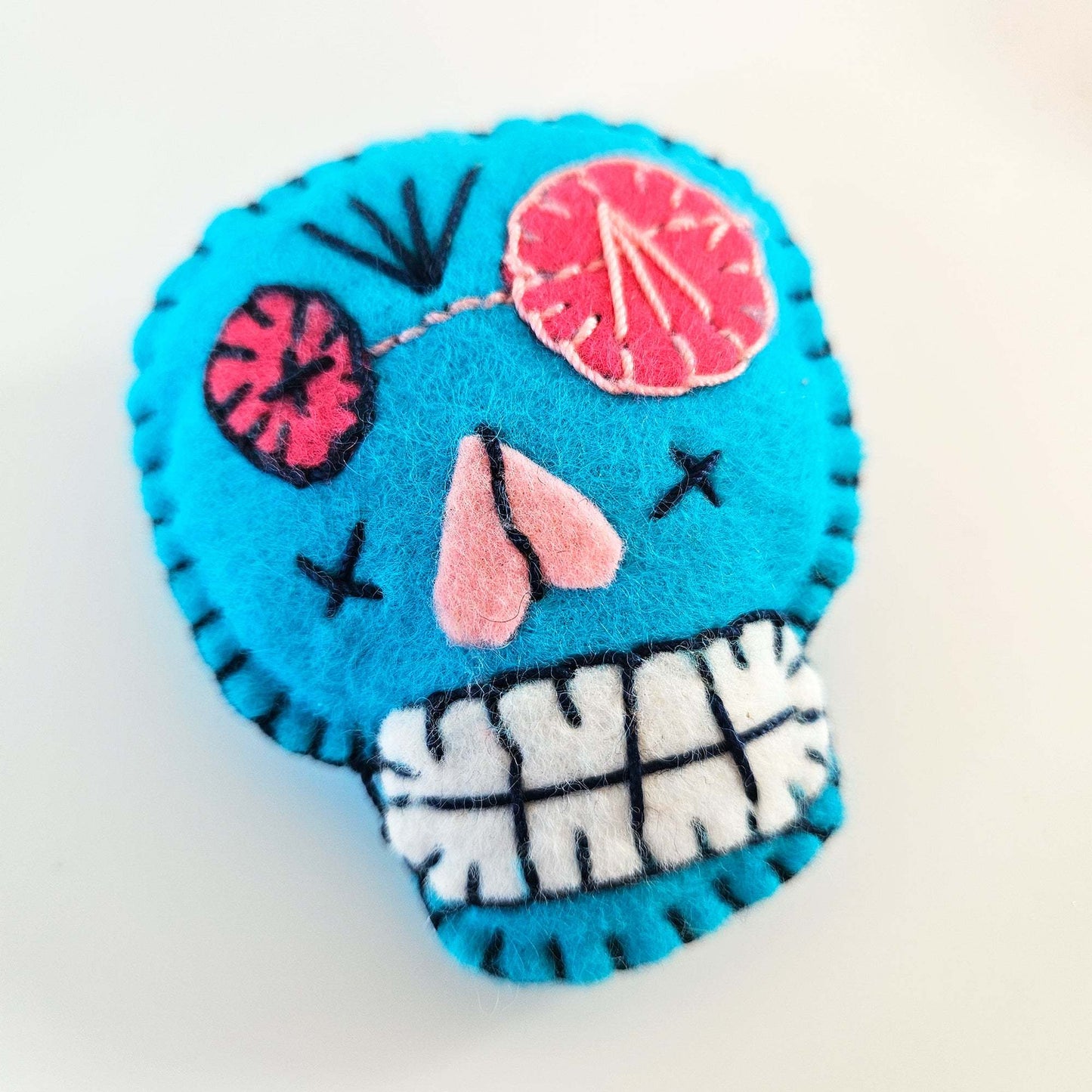 Embroidered Sugar Skull Brooch - Spooky Wall Art Decoration