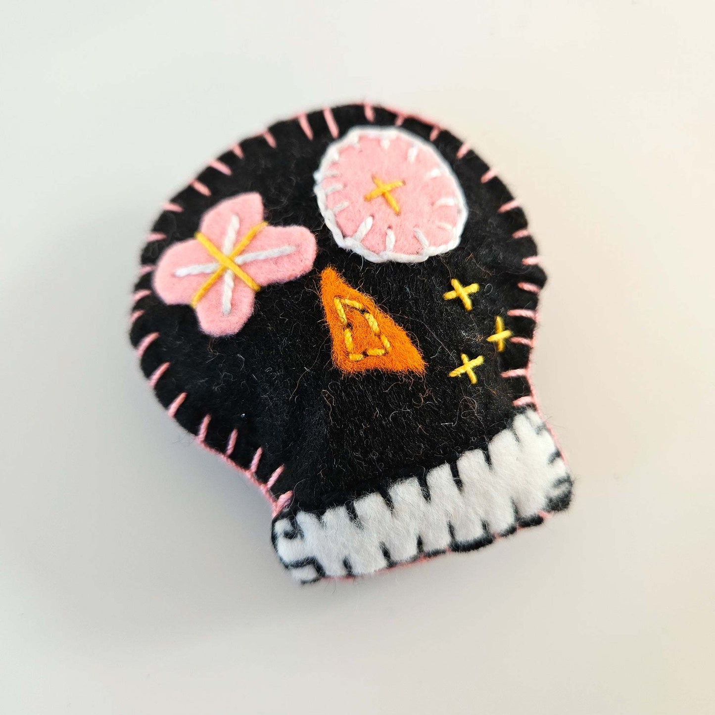 Embroidered Sugar Skull Brooch - Spooky Wall Art Decoration