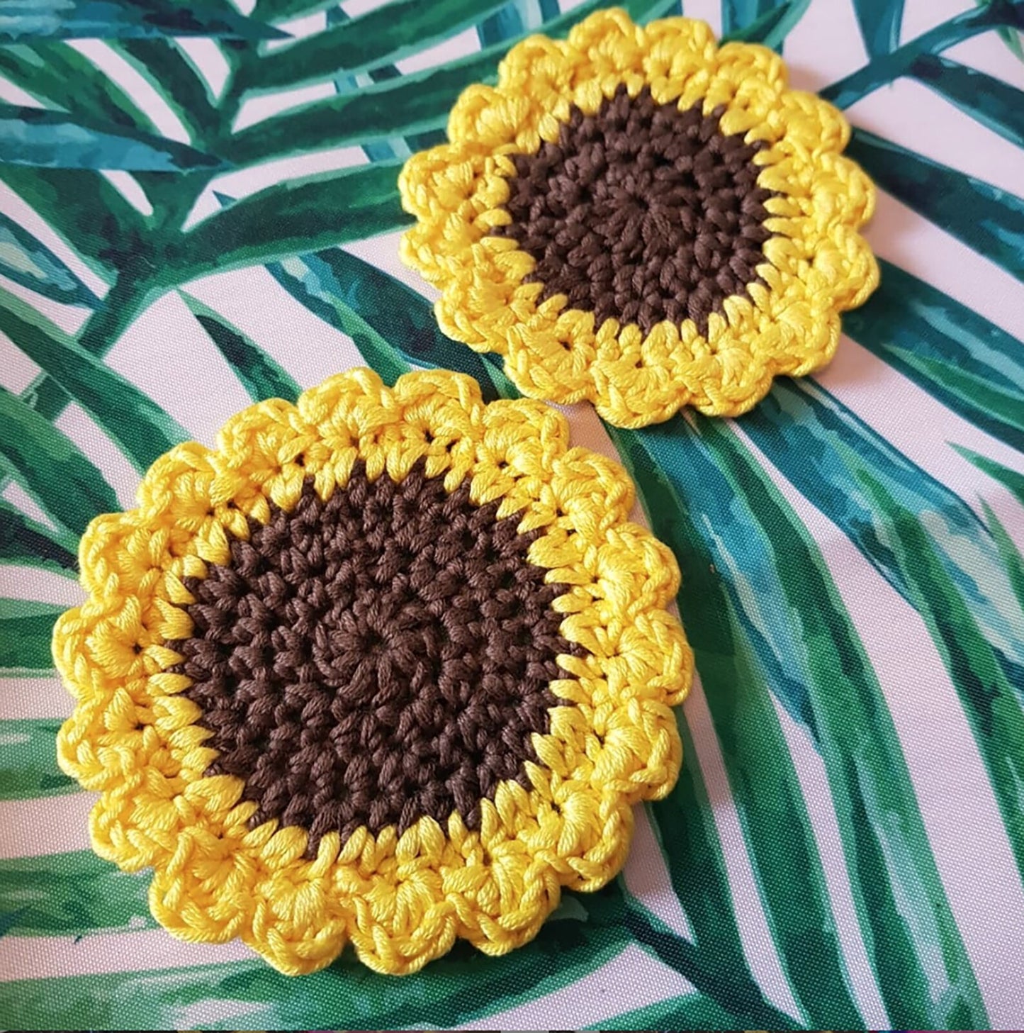 Coaster Sunflower - Handmade Doily Crochet Doilies x2 - C o c o F l o w e r