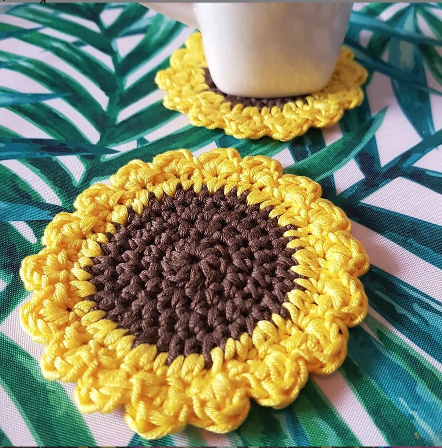 Sunflower Coaster Handmade Doily Crochet Doilies x2 - C o c o F l o w e r