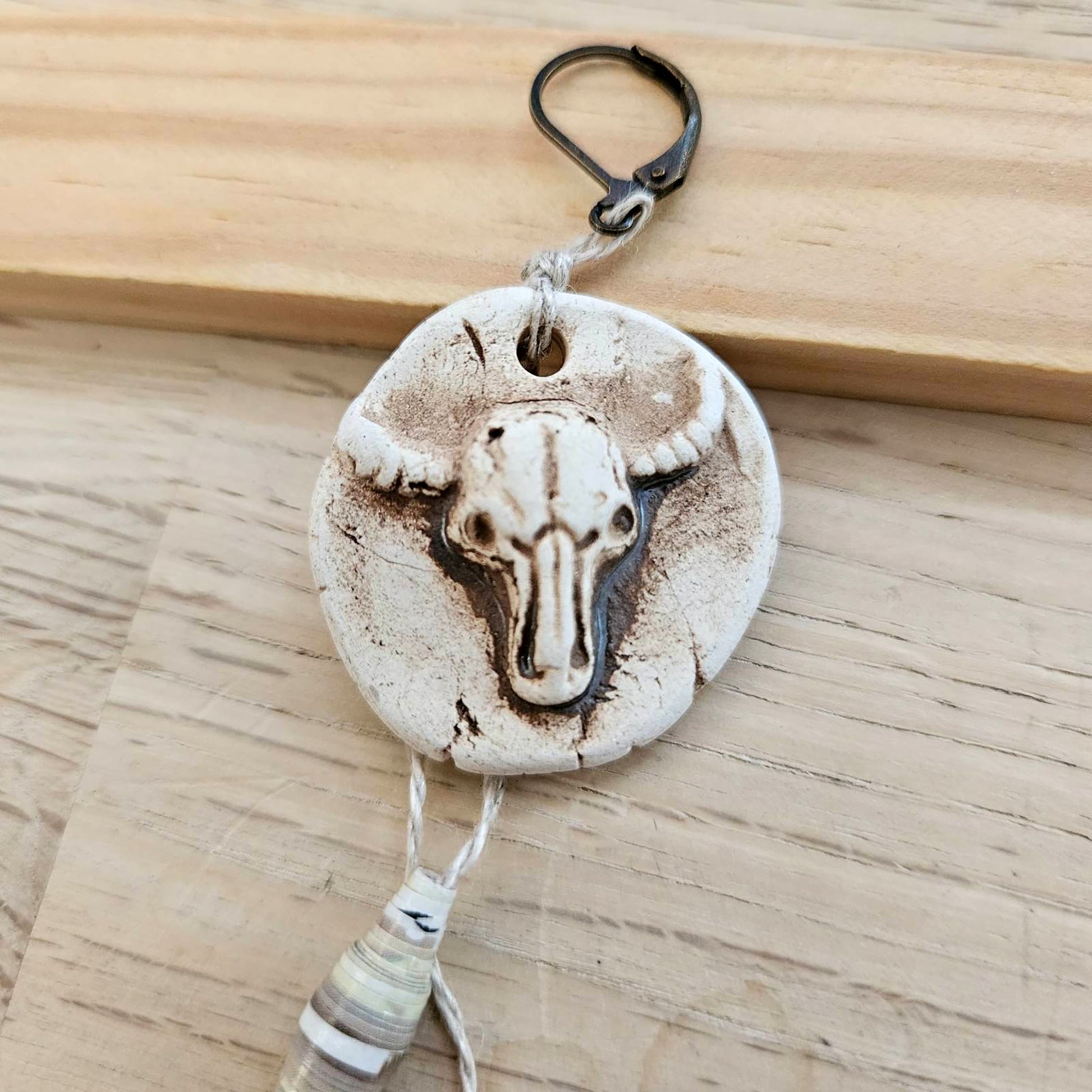 Artisanal longhorn cow skull Ceramic Boho Chic Single Earring