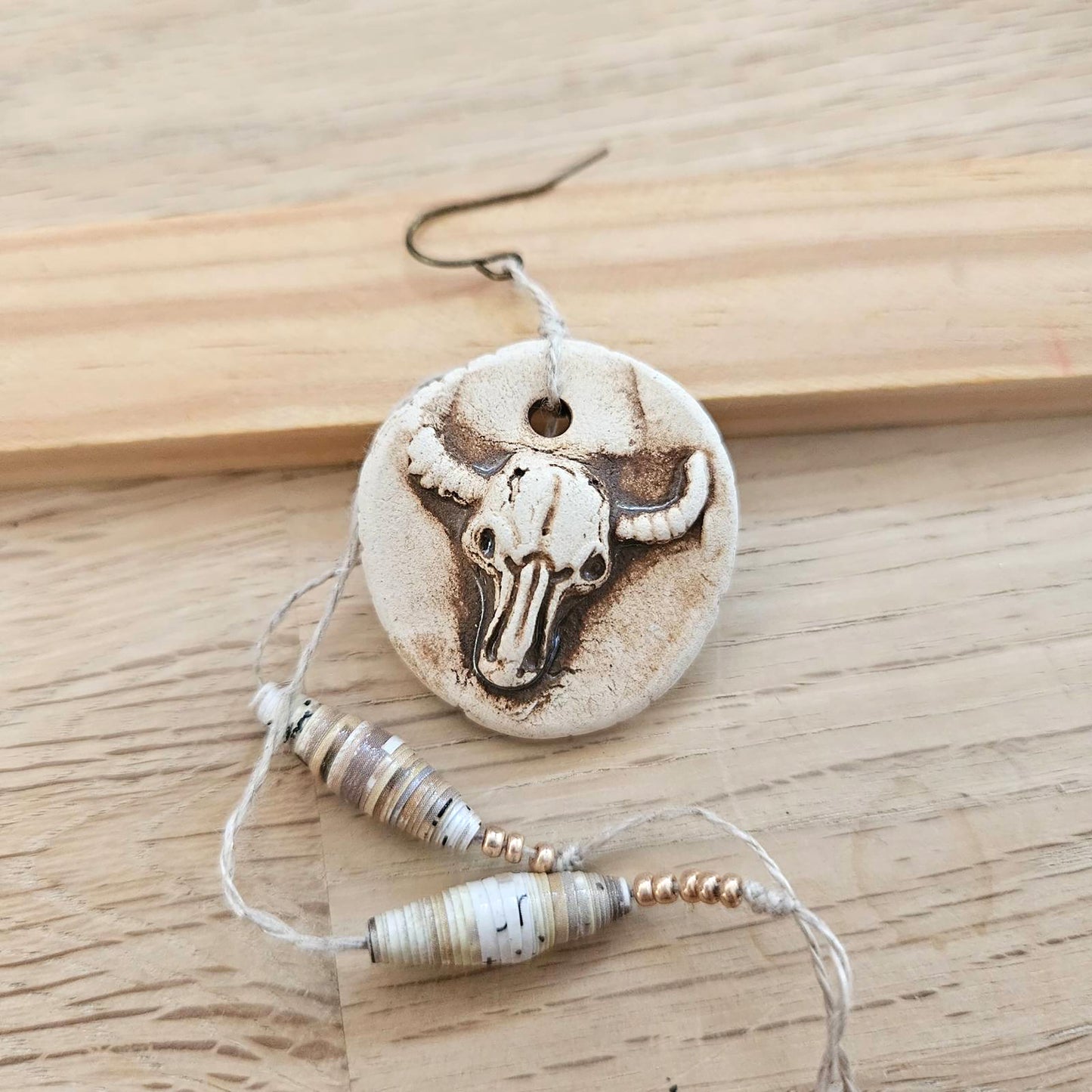 Artisanal Boho longhorn cow skull Skull Single Earring