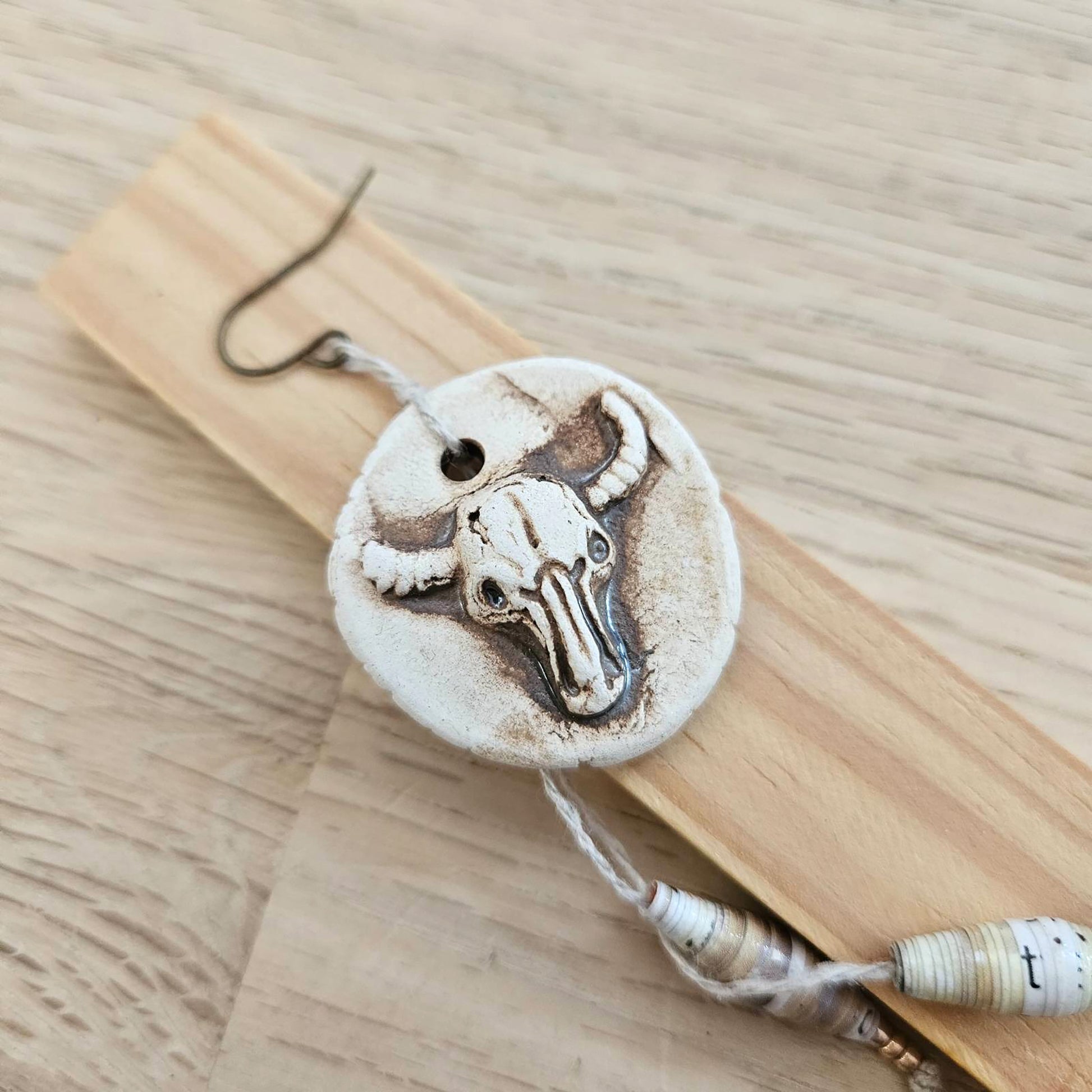 Boho Chic longhorn cow skull Ceramic Dangle Drop Earring