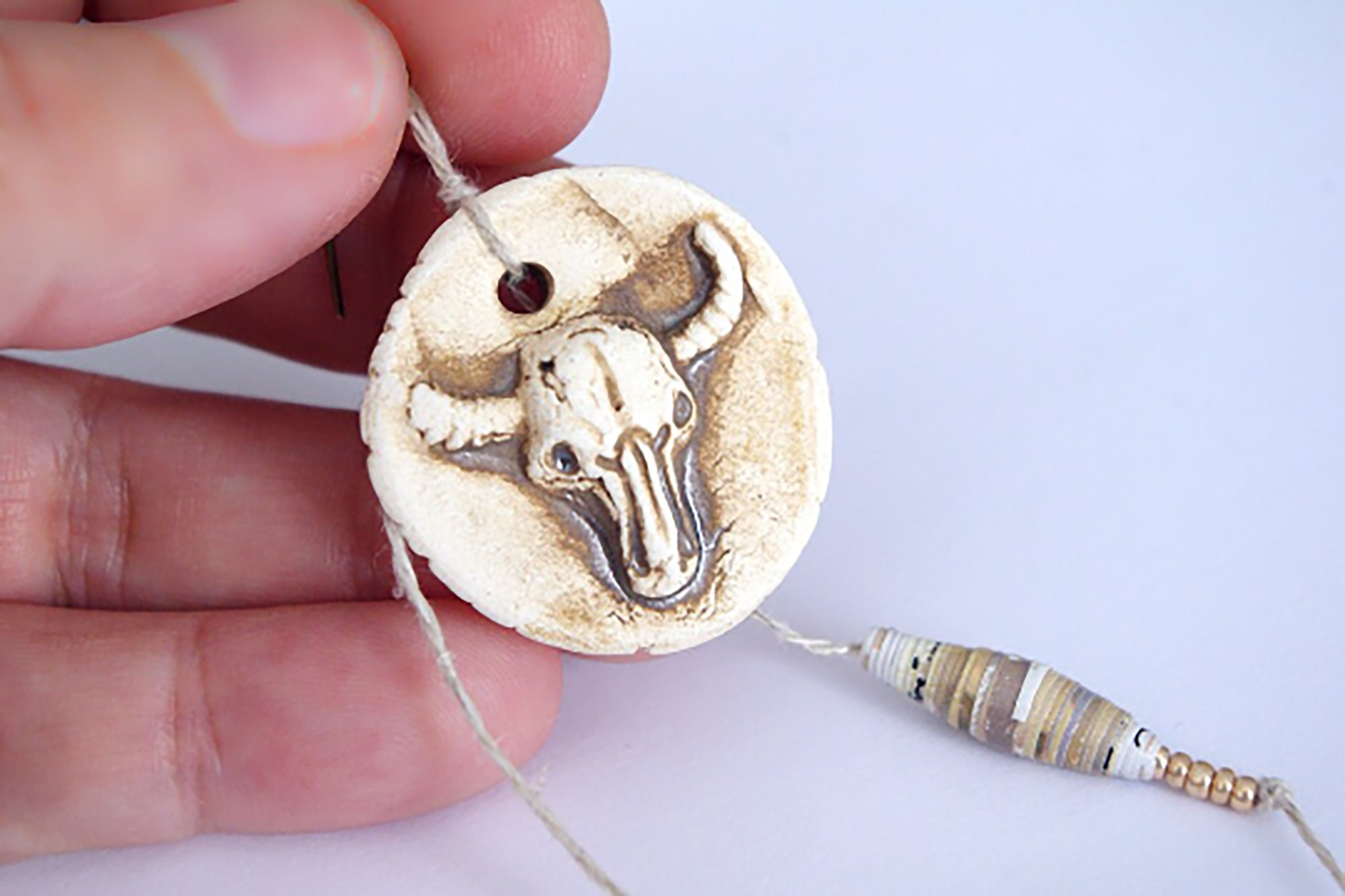 Boho Chic longhorn cow skull Ceramic Statement Earring