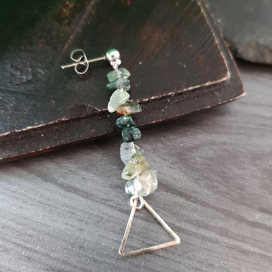 Earring for man - Make a statement with our Green Moss Agate Triangle Dangle Earring.