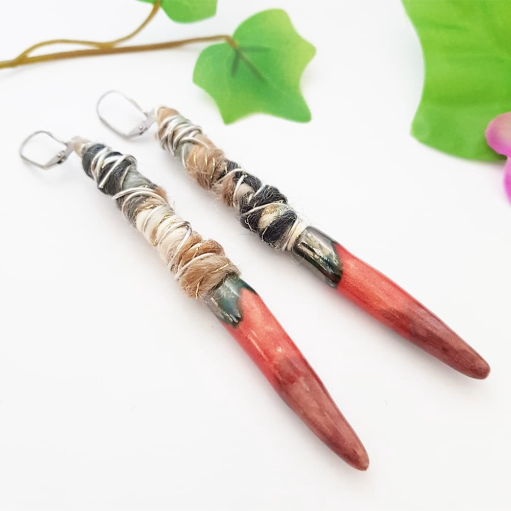 Wool and Ceramic Lance Earrings Viking jewelry - 5 colors