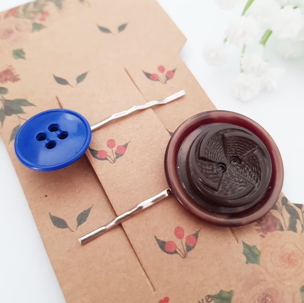 "Zero Waste Gift - Colorful Creations: Discover the Beauty of Recycled Vintage Buttons in Every Hair Pin Set 🎨 #RecycledFashion #EthicalGifts"