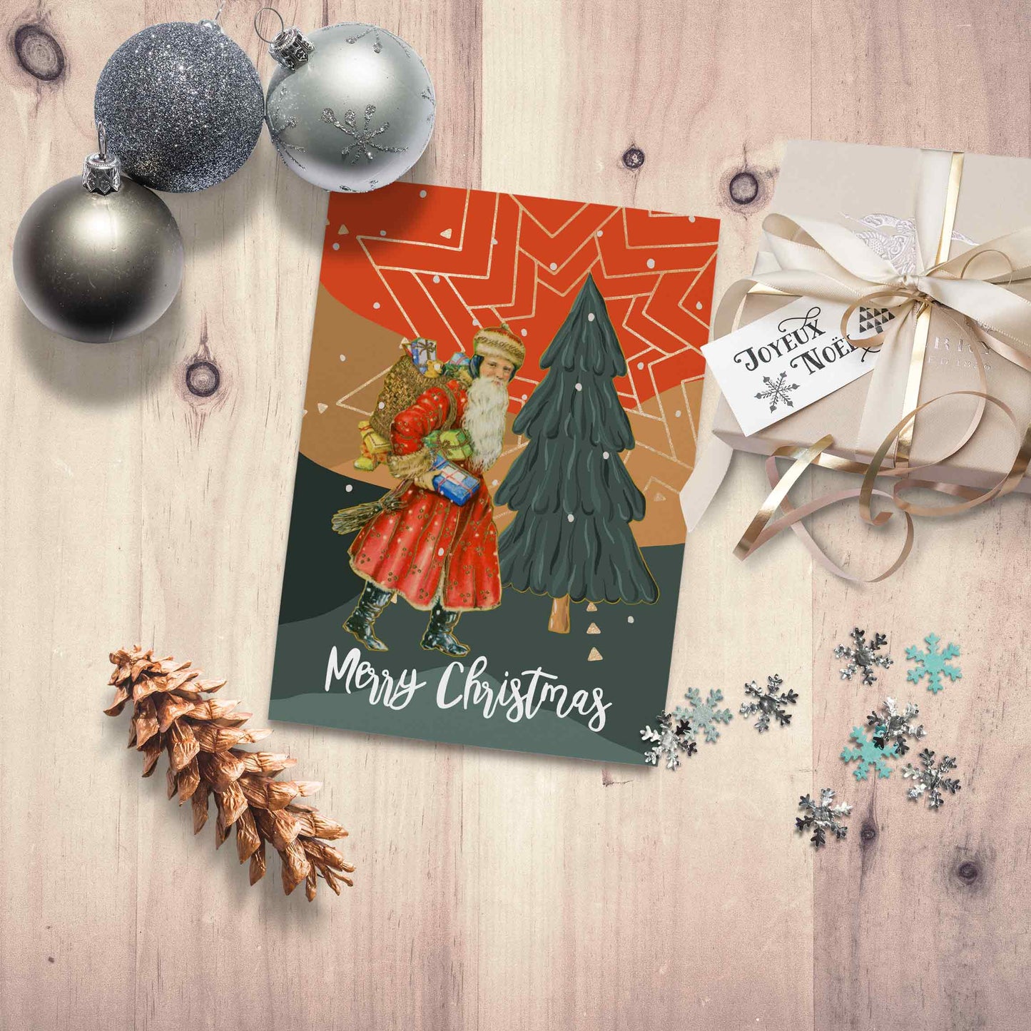 Santa Christmas Greeting Card – Modern Vintage Artist Collage - Mini poster - Xmas Home decor - C o c o F l o w e r