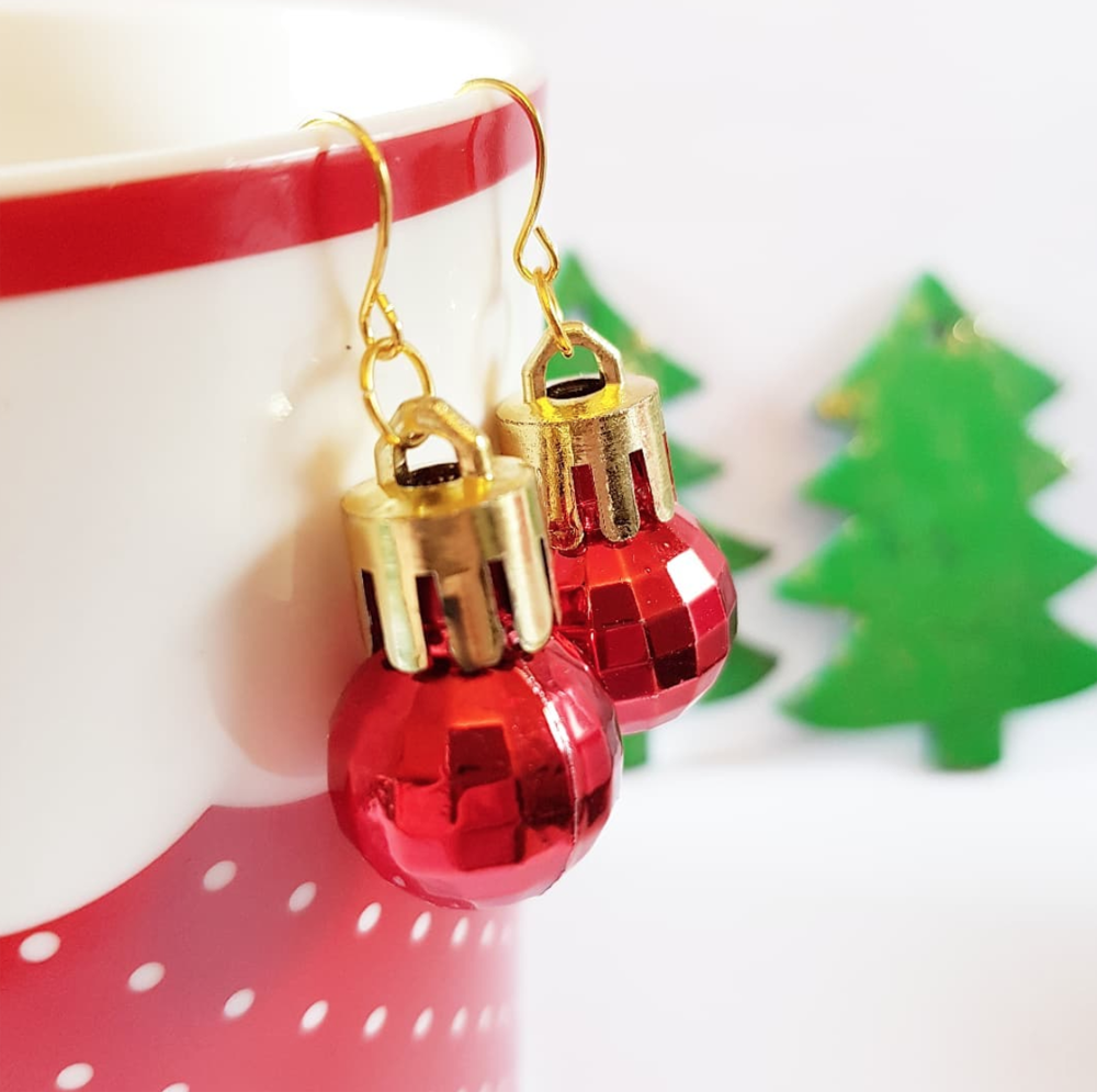 Red Christmas Ball ornament earrings