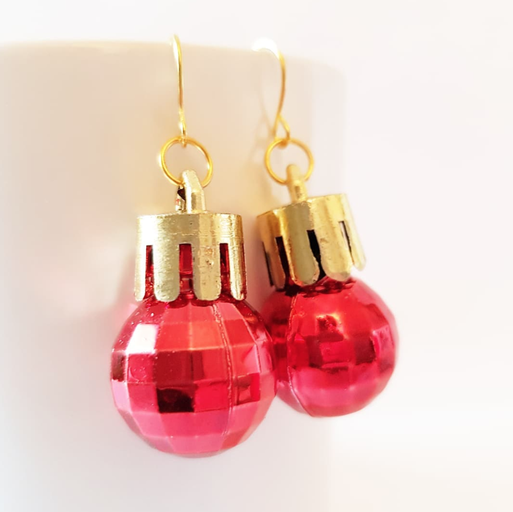 Red Christmas Ball ornament earrings