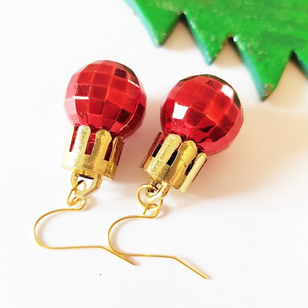 Red Christmas Ball ornament earrings